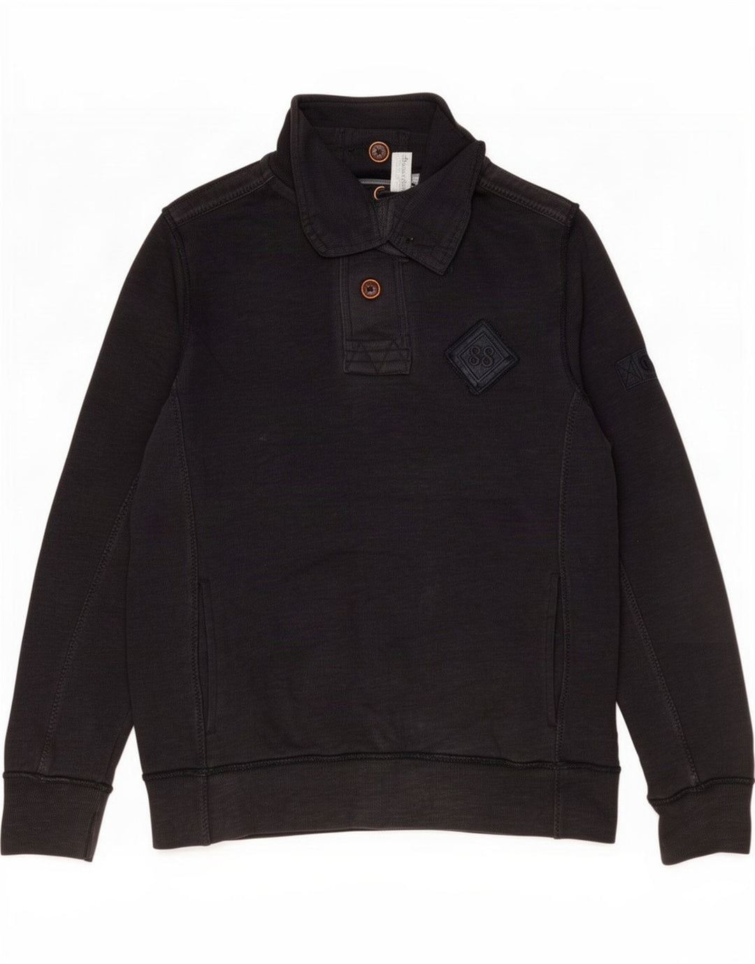 Fat Face Herren-Sweatshirt mit Knopfkragen, Größe S, marineblau, Baumwolle