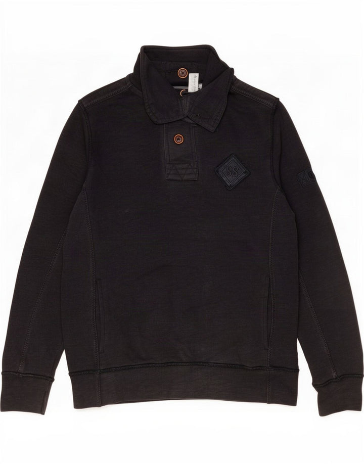Fat Face Herren-Sweatshirt mit Knopfkragen, Größe S, marineblau, Baumwolle