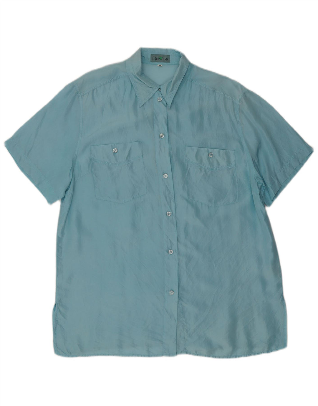 De Ville Damen Kurzarmhemd EU 44 XL Blaue Seide