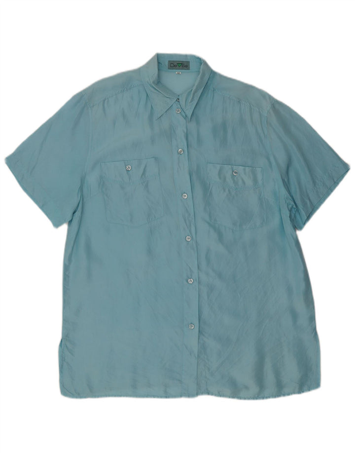 De Ville Damen Kurzarmhemd EU 44 XL Blaue Seide