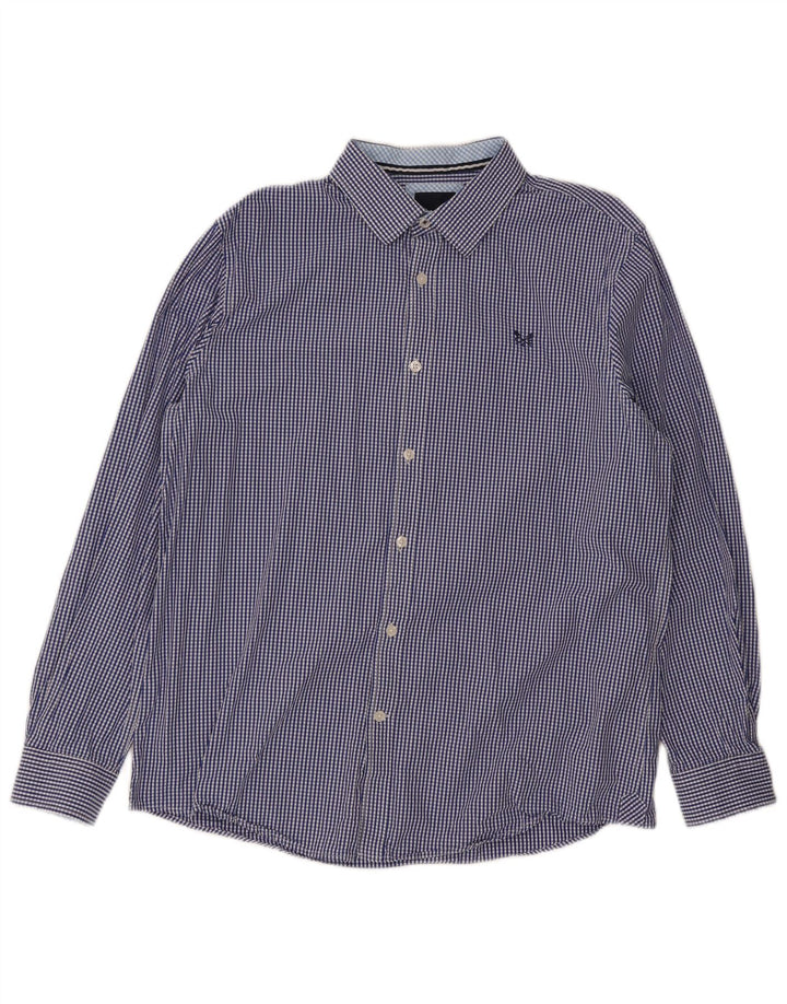 Crew Clothing Herren-Hemd mit klassischer Passform, groß, blaues Gingham-Baumwolle