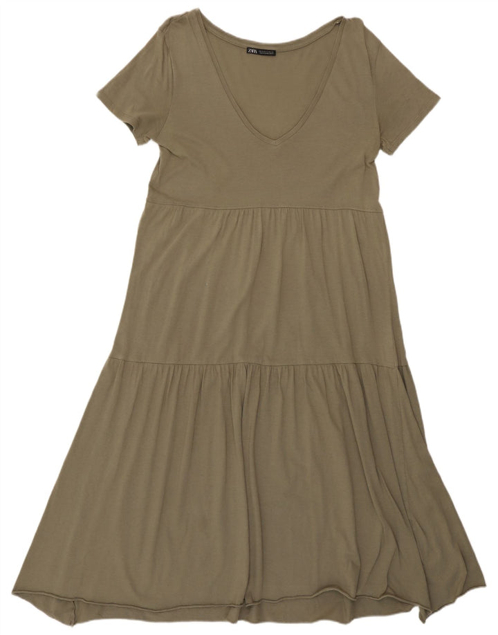 Zara Damen A-Linien-Kleid UK 10 Small Khaki