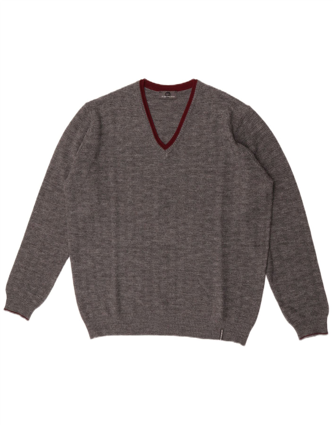 Il Granchio Herren-Pullover mit V-Ausschnitt, groß, grau gesprenkelte Wolle