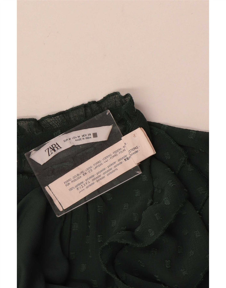 Zara Damen-Kleid in A-Linie, langärmlig, mit Rüschen vorne, UK 14, Mittelgrün