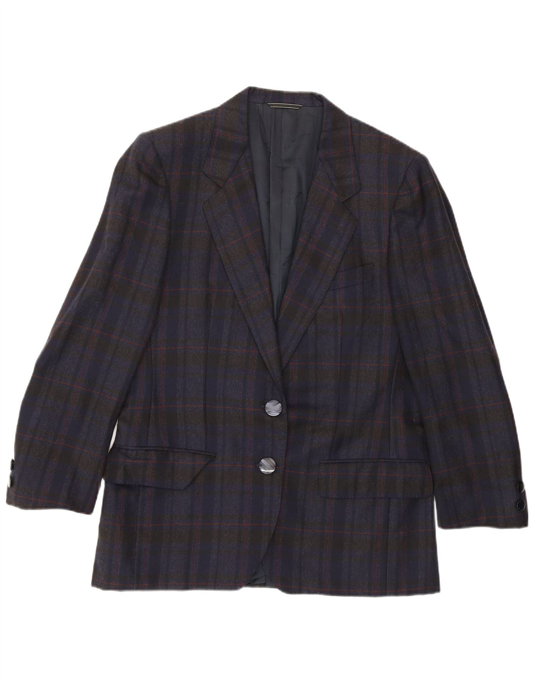 Aquascutum Damen-Blazerjacke mit 2 Knöpfen, UK 14, mittelmarineblau kariert