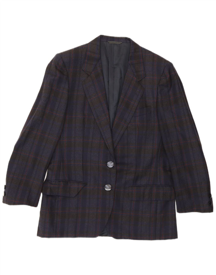 Aquascutum Damen-Blazerjacke mit 2 Knöpfen, UK 14, mittelmarineblau kariert