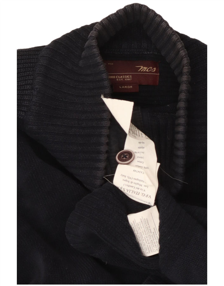 MARLBORO CLASSICS Herren-Pullover mit Knopfkragen, groß, marineblaue Baumwolle