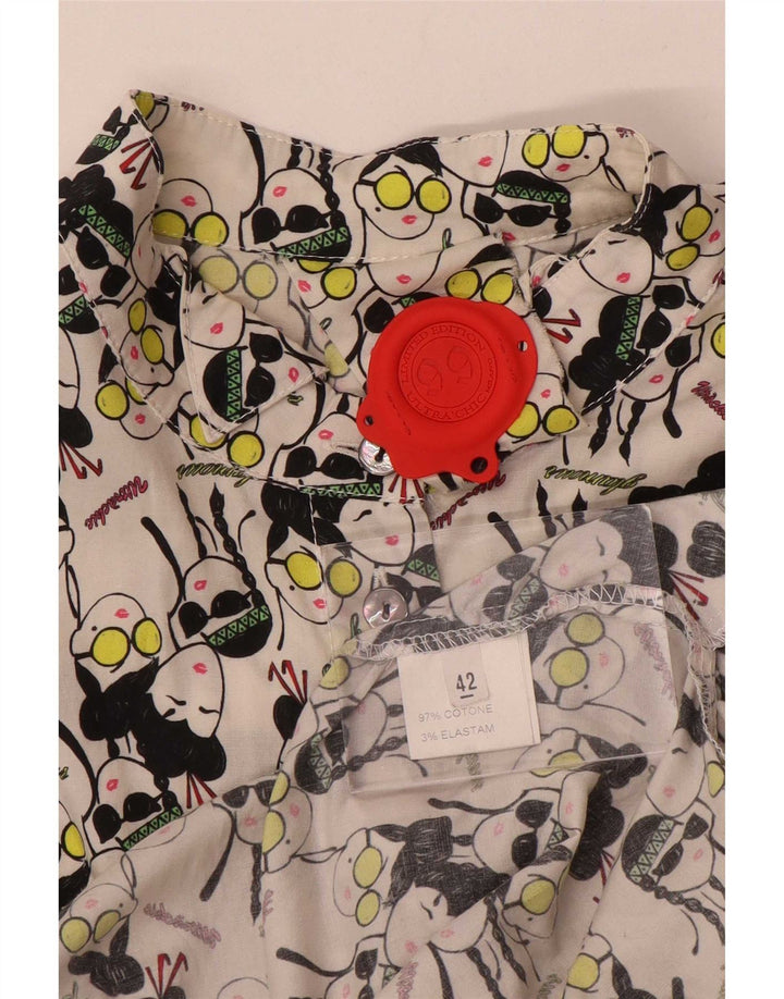 Vintage Damen Grafik-Hemdkleid IT 42 Mittelweiße Baumwolle