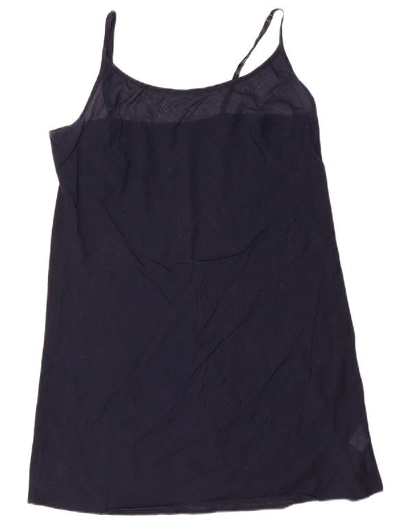 Vintage Damen Slip-Kleid UK 10 Small Marineblaue Baumwolle