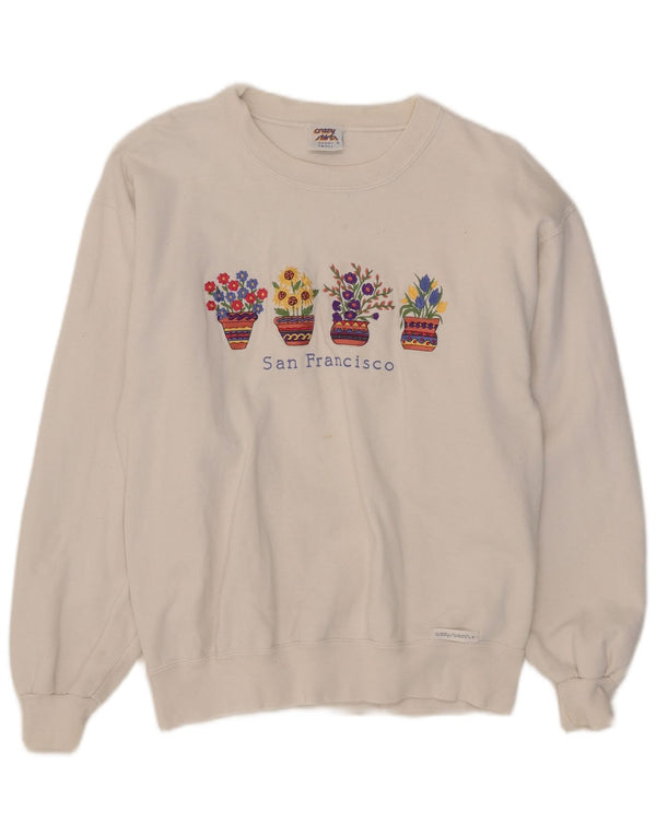 Vintage Damen Übergroßer Sweatshirt-Pullover UK 10 Kleine weiße geblümte Baumwolle