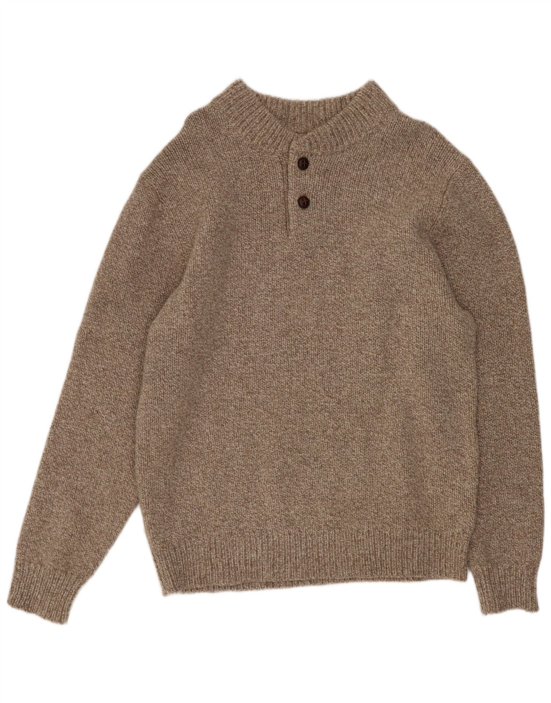 L.L.Bean Herren-Pullover mit Knopfkragen, mittelbraun gesprenkelte Lammwolle