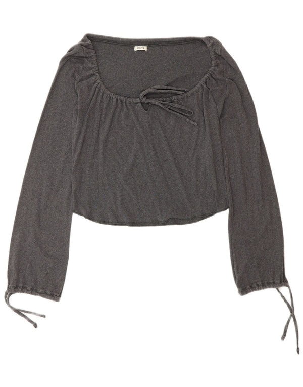Onyx Womens Front Tie Crop Top Langarm UK 12 Mittelgraue Baumwolle