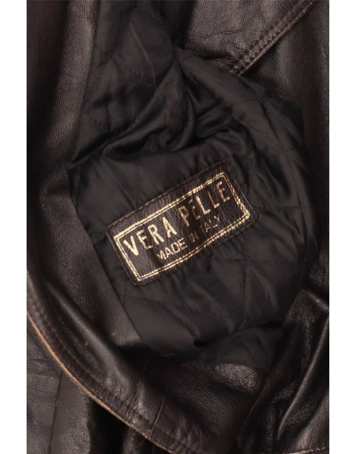 Vintage Damen 3/4 Ärmel Lederjacke IT 42 Mittelbraun
