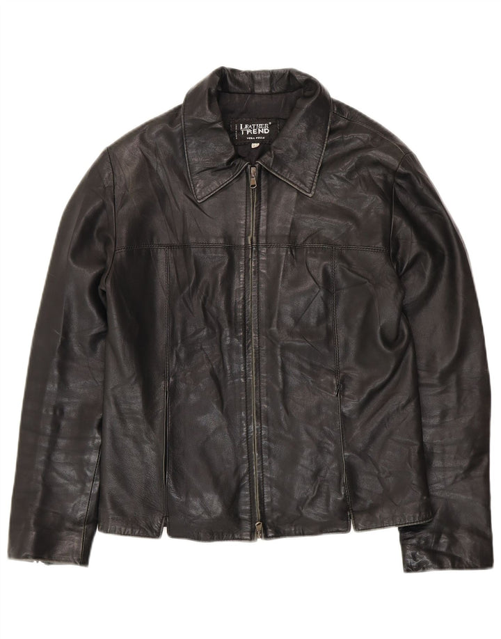 VINTAGE Damen Lederjacke IT 42 Mittelschwarzes Leder