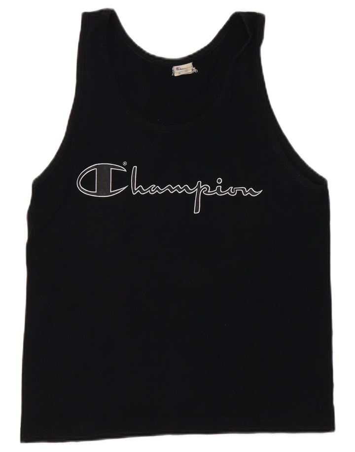 CHAMPION Damen Grafik-Trägershirt UK 10 Small Schwarz Baumwolle