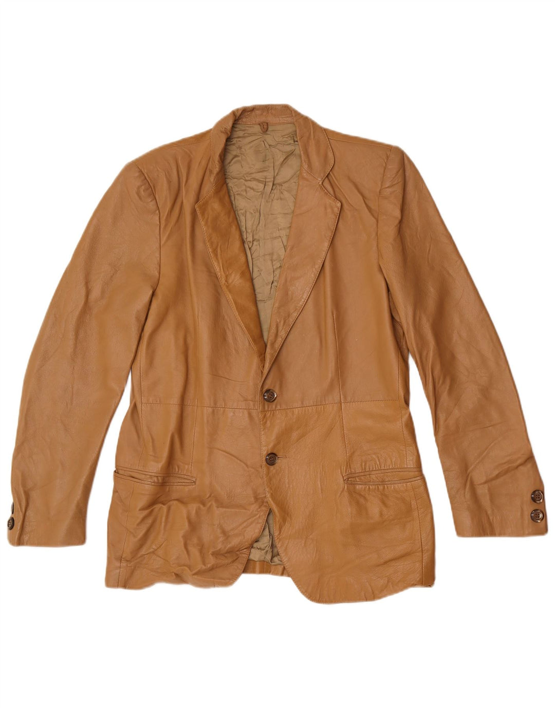 Vintage Herren 2-Knopf-Lederblazer IT 48 Mittelbeige