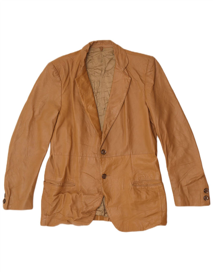 Vintage Herren 2-Knopf-Lederblazer IT 48 Mittelbeige