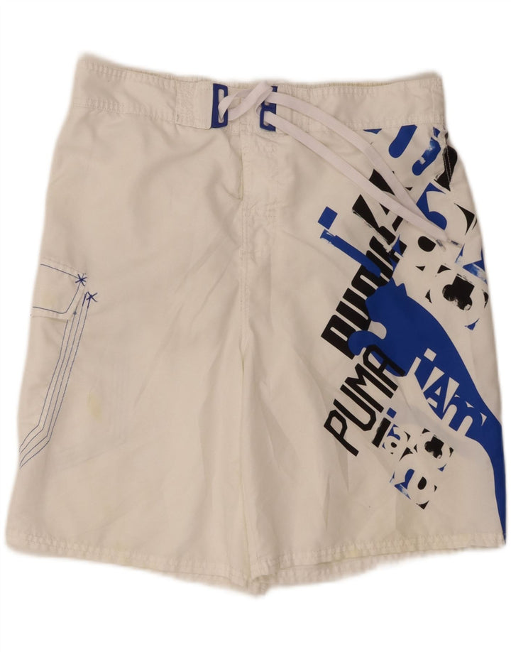 PUMA Mens Graphic Swimming Shorts Medium White Polyester Vintage Puma and Second-Hand Puma from Messina Hembry 