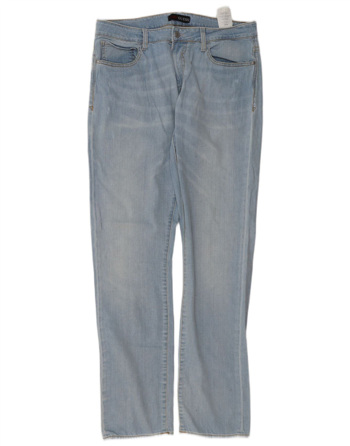 Guess Herren Straight Jeans W34 L34 Blaue Baumwolle