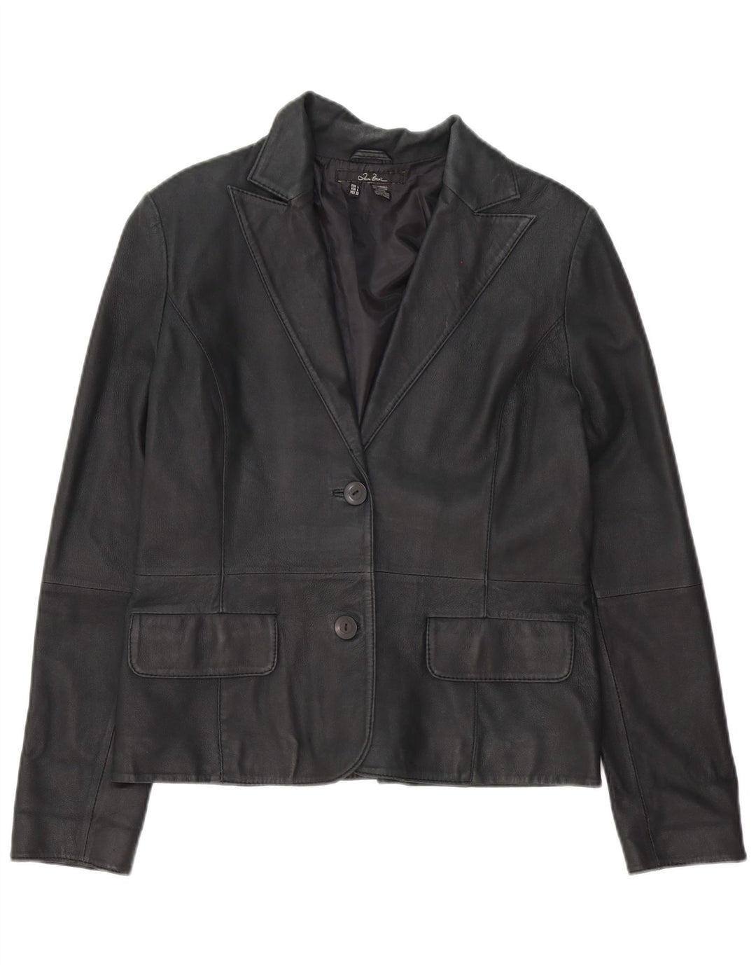 Zara Damen 2-Knopf-Lederblazerjacke UK 16 Large Schwarz