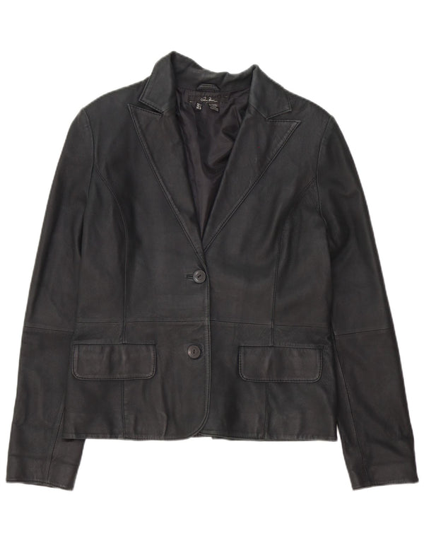 Zara Damen 2-Knopf-Lederblazerjacke UK 16 Large Schwarz