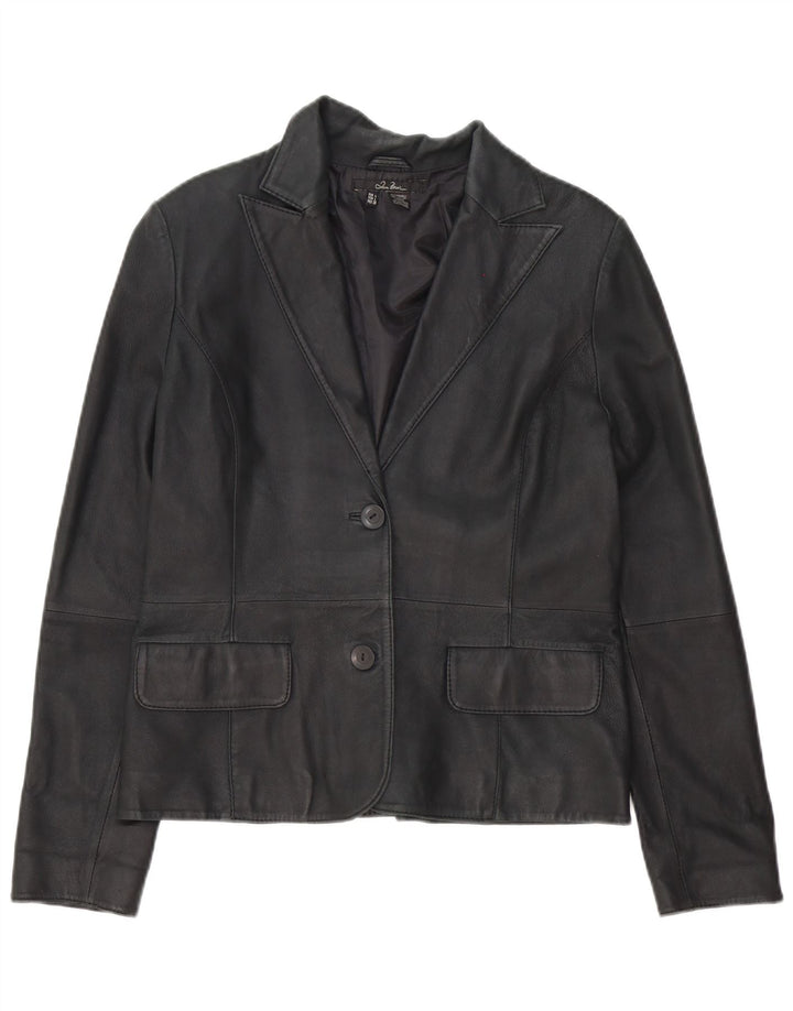 Zara Damen 2-Knopf-Lederblazerjacke UK 16 Large Schwarz