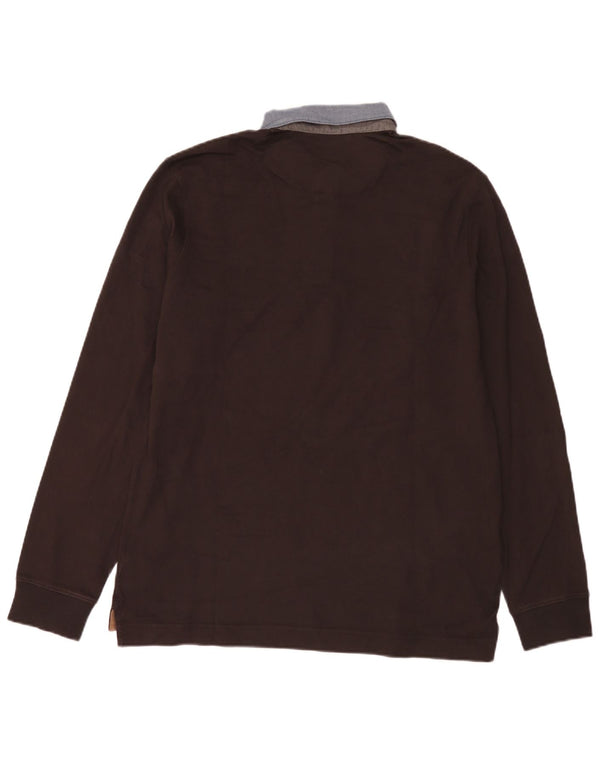 Massimo Dutti Herren-Langarm-Rugby-Poloshirt XL, braun, Colourblock-Baumwolle