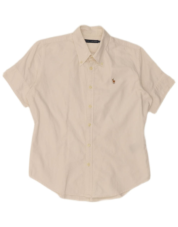 Ralph Lauren Damen Kurzarmhemd US 10 Large Weiße Baumwolle