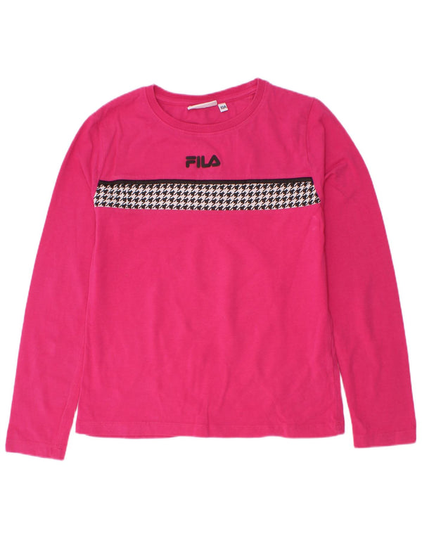Fila Mädchen-Top mit langen Ärmeln, 9–10 Jahre, rosa Hahnentrittmuster