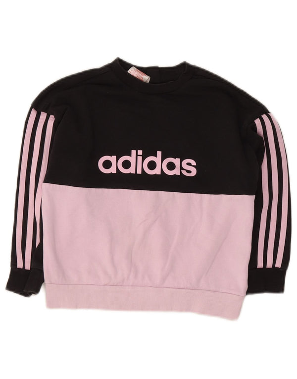 Adidas Mädchen-Sweatshirt in Übergröße, 6–7 Jahre, schwarze Farbblock-Baumwolle