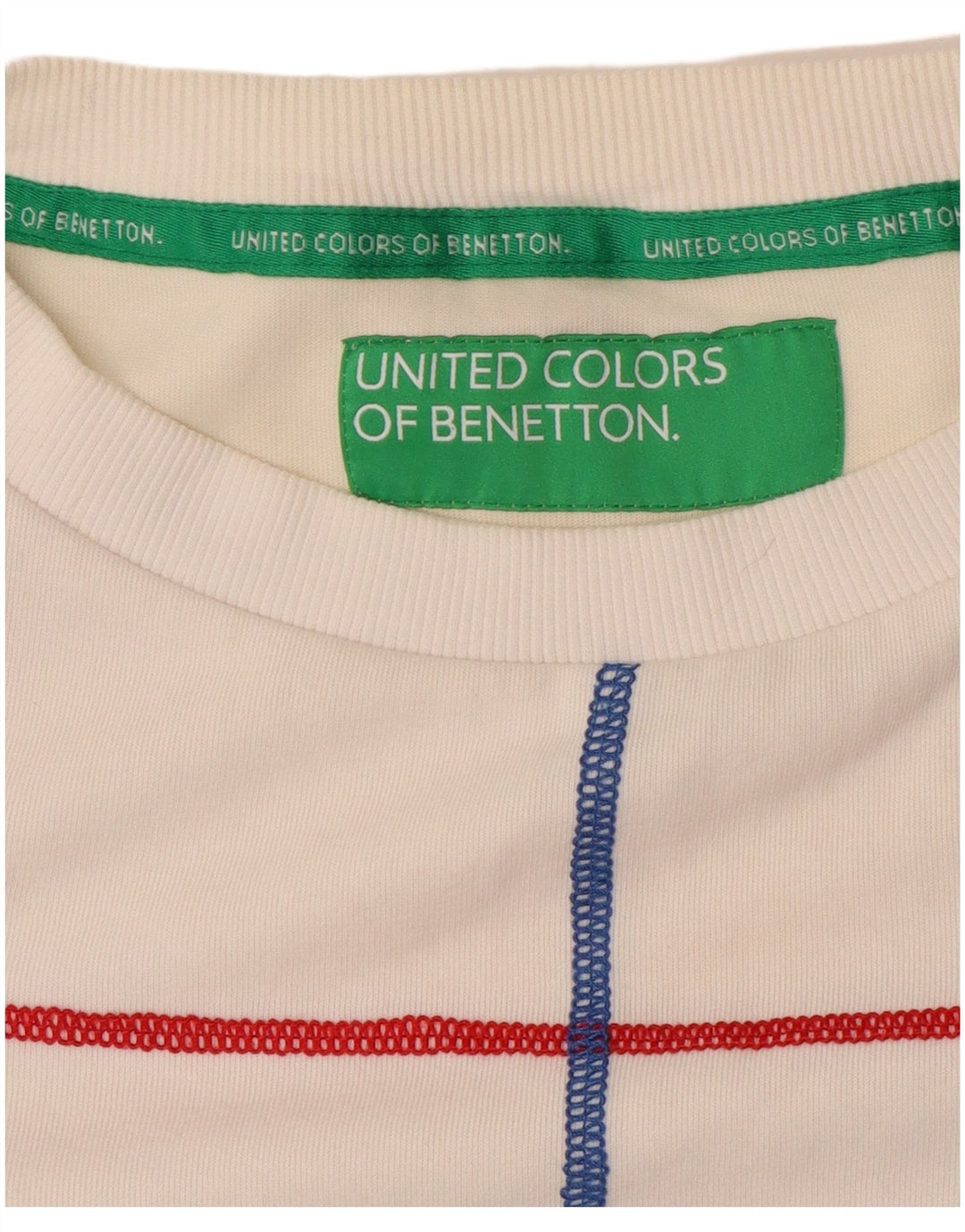 BENETTON Damen Crop Sweatshirt Pullover UK 10 Small Weiß gestreift
