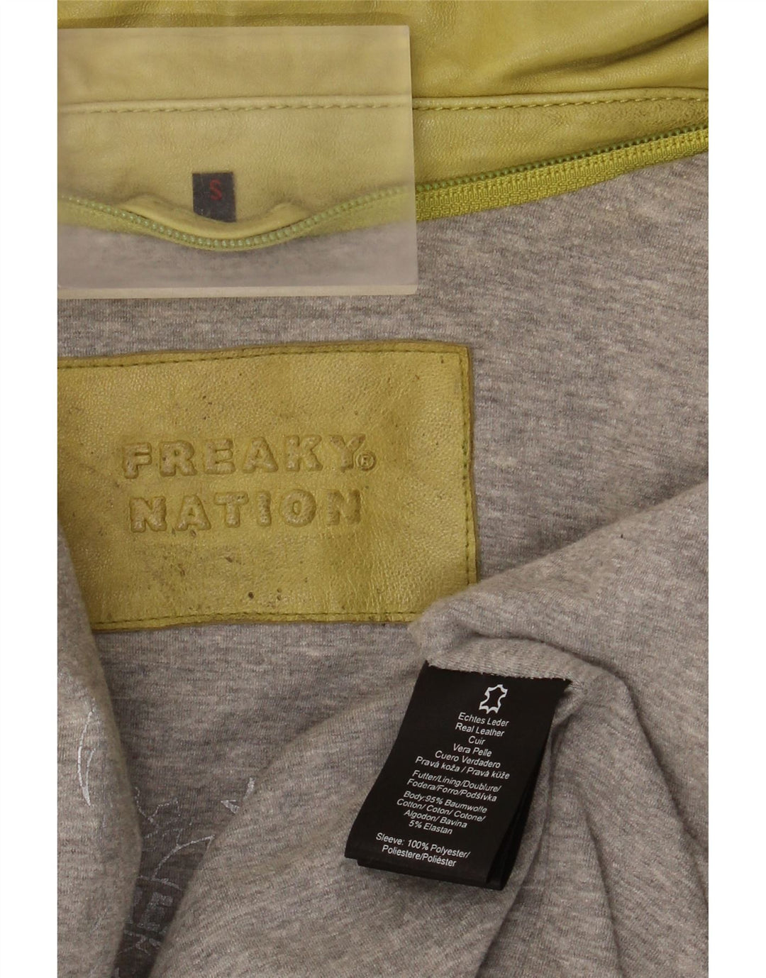 Freaky Nation Damen Lederjacke UK 10 Small Grünes Leder