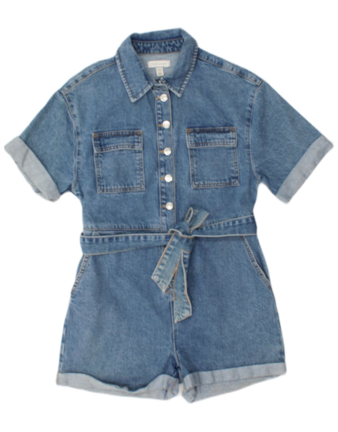 Topshop Womens Denim Playsuit UK 10 Small Blaue Baumwolle