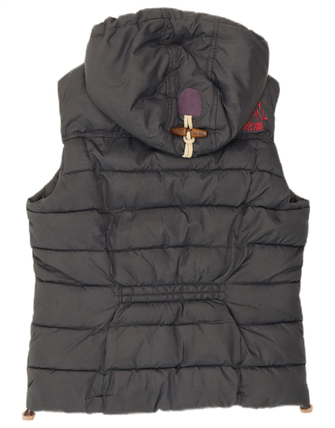 SUPERDRY Wattierte Damenweste mit Kapuze, UK 14, mittelgraues Polyester