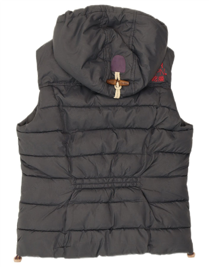 SUPERDRY Wattierte Damenweste mit Kapuze, UK 14, mittelgraues Polyester