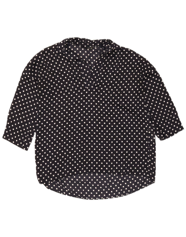 Zara Damen-Blusenoberteil mit übergroßen 3/4-Ärmeln, UK 6 XS, Marineblau gepunktet