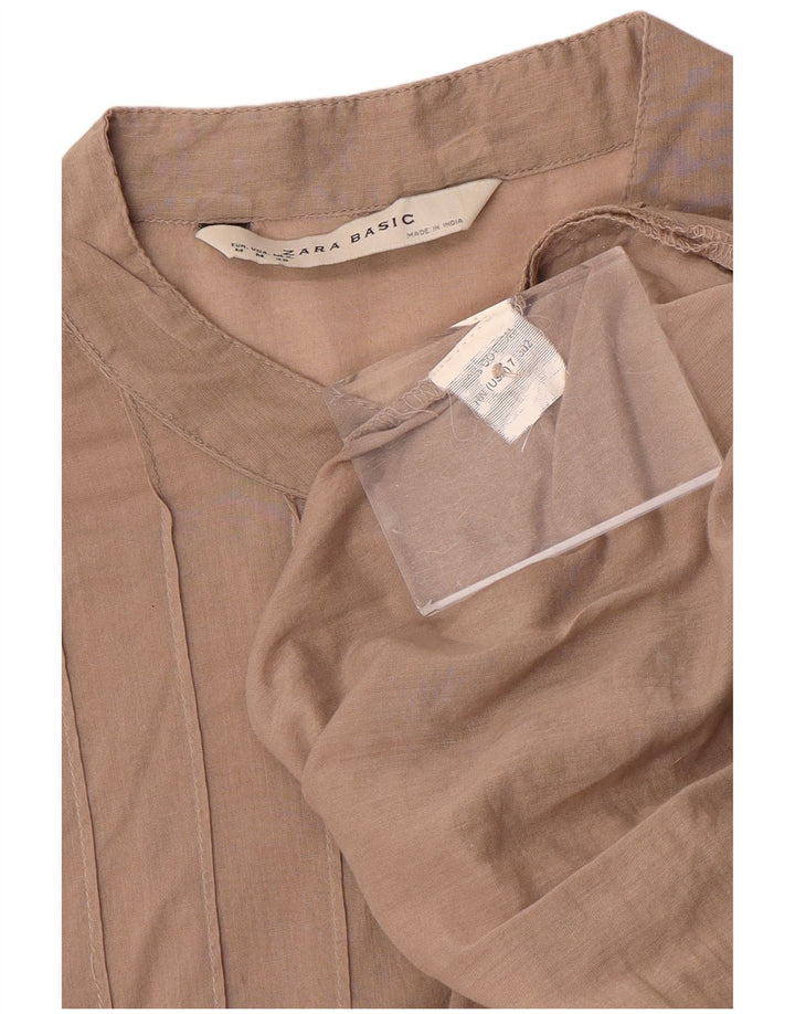 Zara Damen-Etuikleid mit 3/4-Ärmeln, UK-Größe 14, mittelbraune Baumwolle