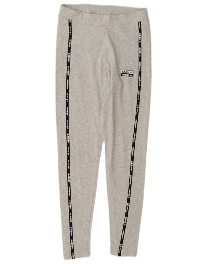 Adidas Damen Graphic Leggings UK 12 Mittelgraue Colourblock-Baumwolle