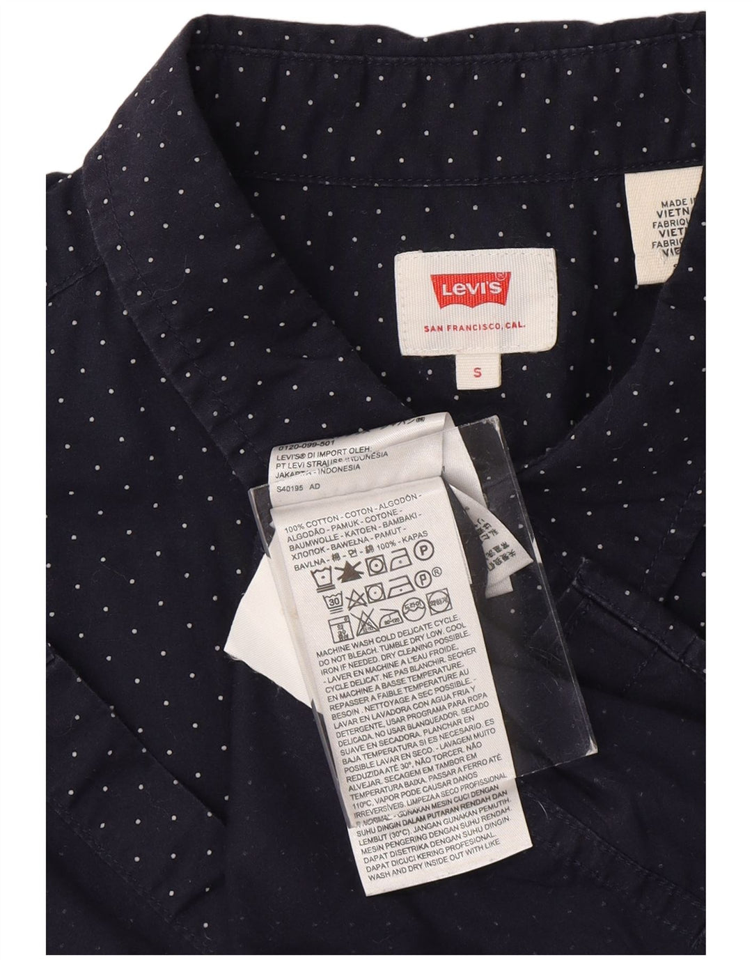 LEVI'S Mens Short Sleeve Shirt Small Navy Blue Polka Dot Cotton