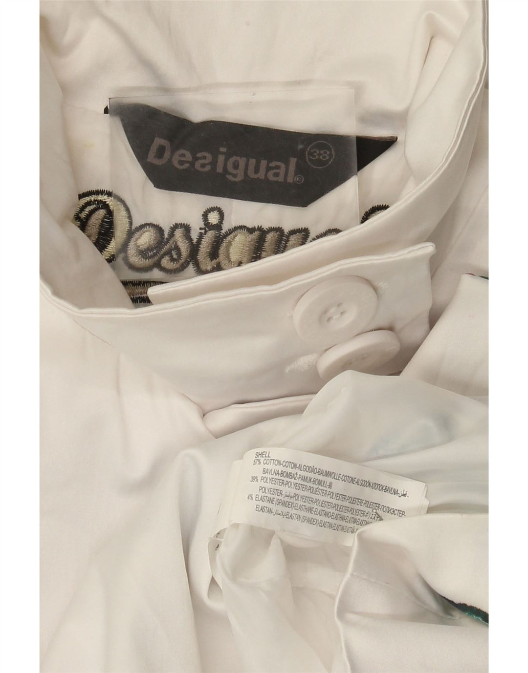 Desigual Damenmantel EU 38 Mittelweiße, geblümte Baumwolle