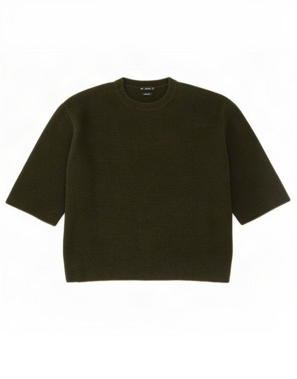 Zara Damen-Pullover mit 3/4-Ärmeln und Rundhalsausschnitt, Gr. 14, mittleres Khaki