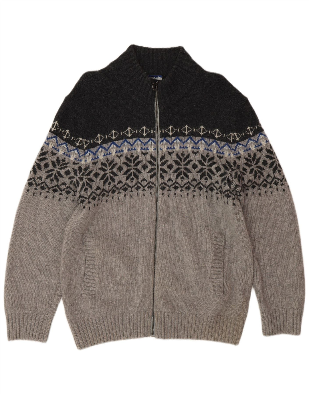 NORTH ROUTE Herren-Pullover mit Reißverschluss am Hals, Größe L, Grau, Fair Isle