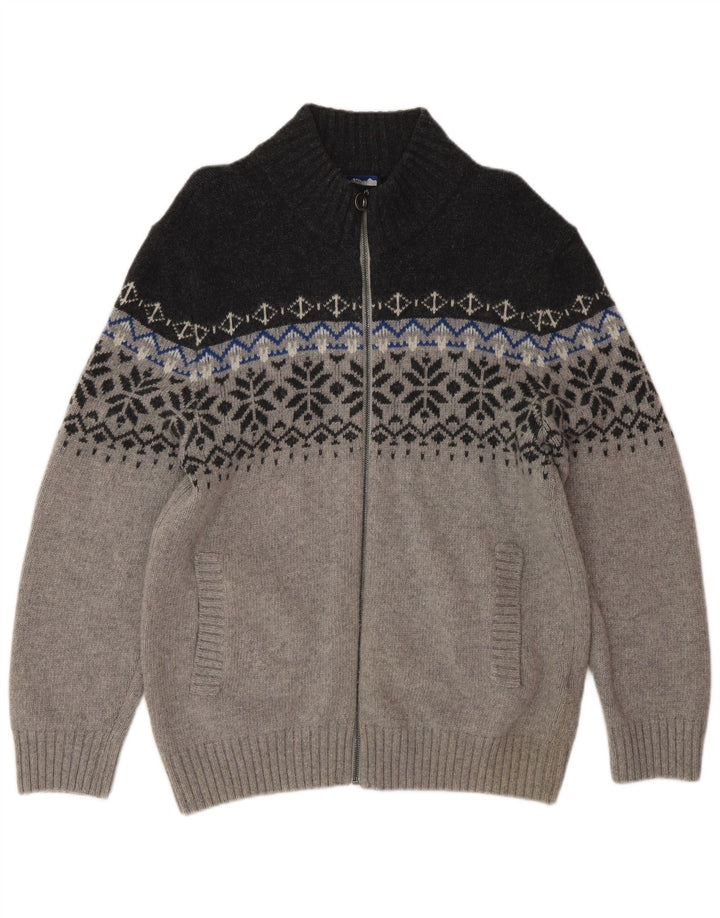 NORTH ROUTE Herren-Pullover mit Reißverschluss am Hals, Größe L, Grau, Fair Isle