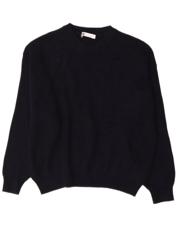 Zara Damen-Pullover, übergroß, Rundhalsausschnitt, Gr. 18, XL, Marineblau, Polyester