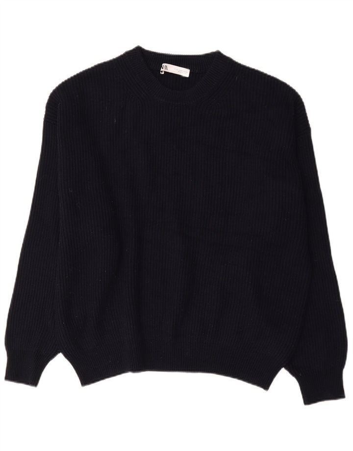 Zara Damen-Pullover, übergroß, Rundhalsausschnitt, Gr. 18, XL, Marineblau, Polyester
