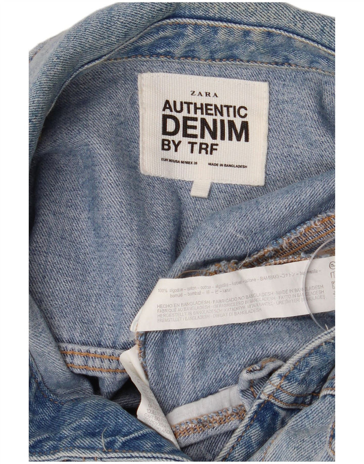 ZARA Damen Crop Jeansjacke UK 14 Große blaue Baumwolle