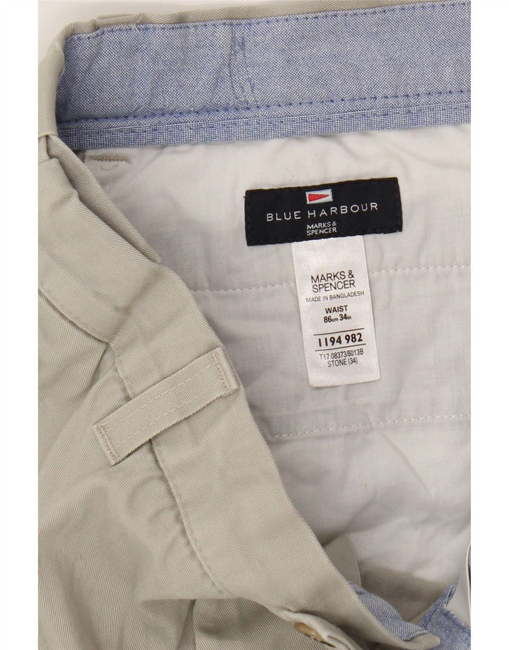 Marks & Spencer Herren Blue Harbor Chino Shorts W34 Large Beige Baumwolle