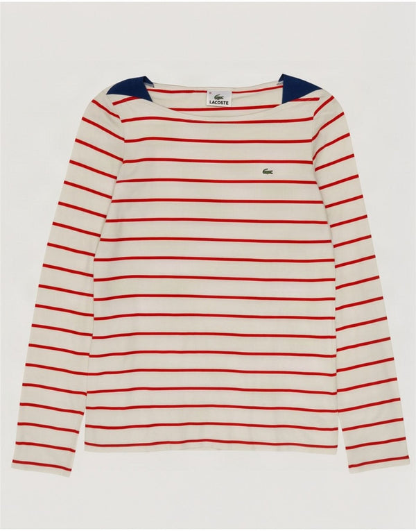 Lacoste Damen Top Langarm Größe 38 Medium Off White Gestreifte Baumwolle