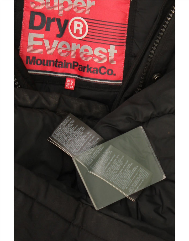 Superdry Damen-Parka mit Kapuze, UK 12, Mittelschwarzes Nylon