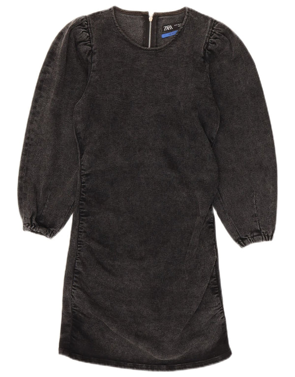 Zara Damen Jeanskleid mit 3/4-Ärmeln, UK 4 XS, Grau, Baumwolle, 80er Jahre